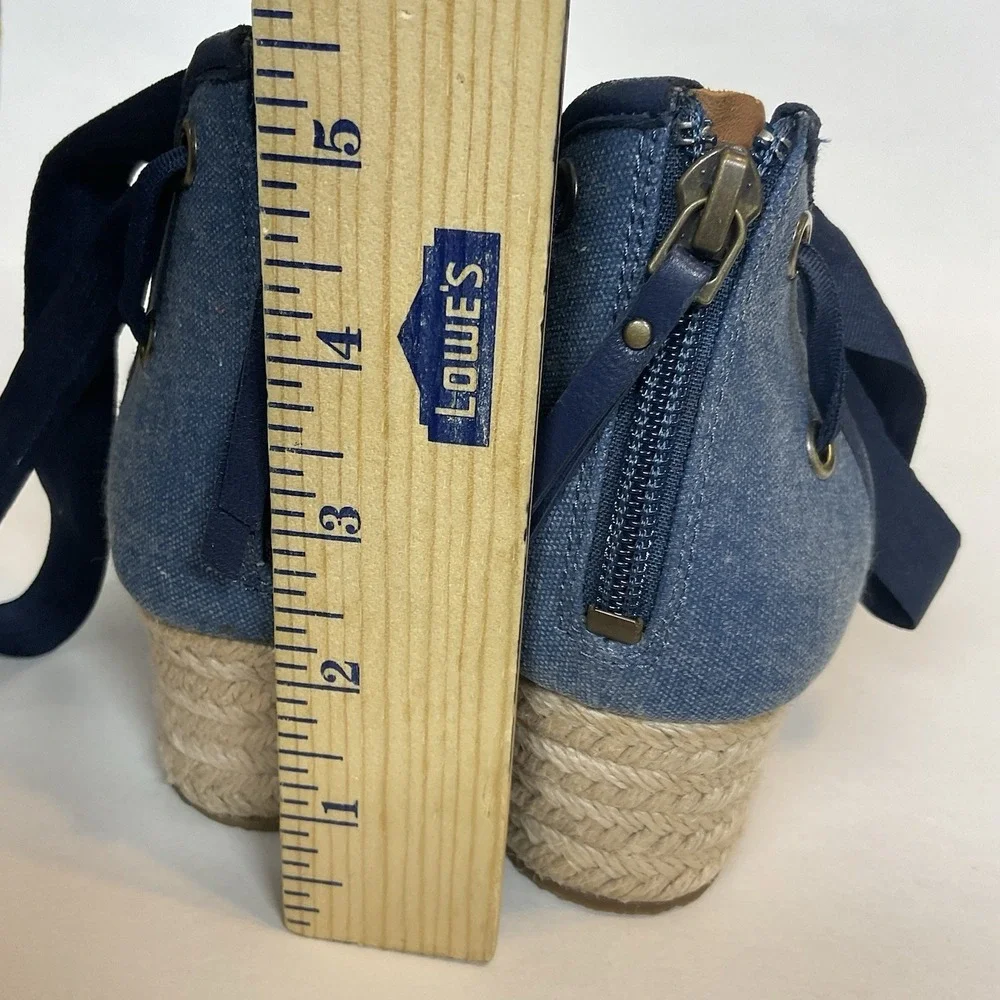 Ugg Amell Espadrille Lace Up Cork Wedge Sandals Open‎ Toe Shoes 9,5 Denim Blue